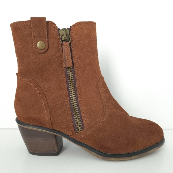 Steve Madden Tan Brown Suede Zipper Ankle Boots - Picture 2 of 7